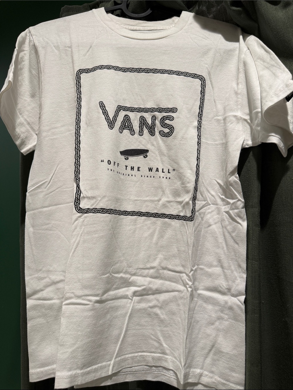 Vans White Tee with Black Chain Frame Logo